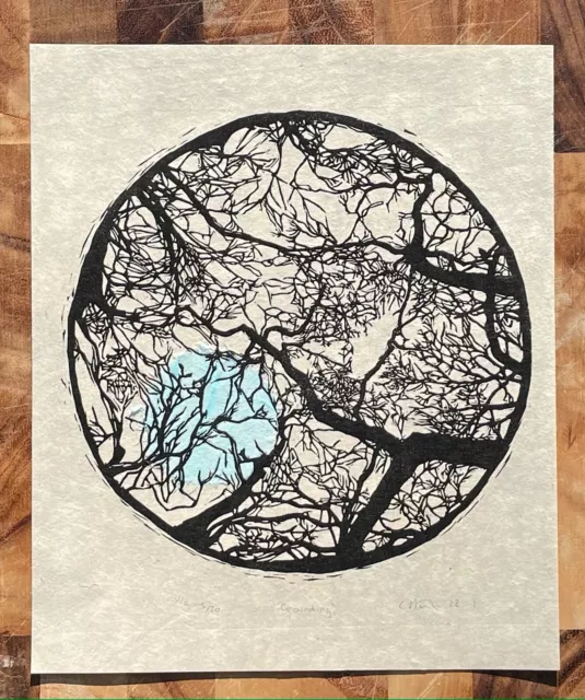 Linocut Print, Grounding, Trees Original Linocut Print Limited Edition