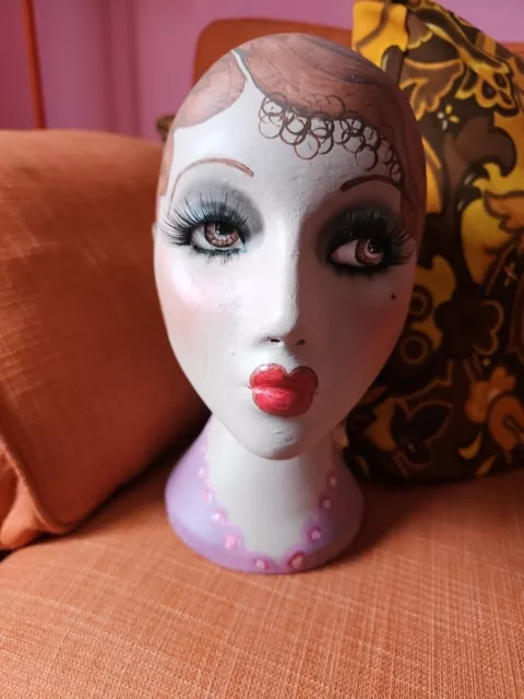 Vintage Retro Hand Painted Mannequin Head Display