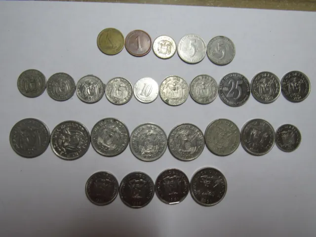 Lot of 27 Different Ecuador Coins - 1946 to 2003 - Circulated
