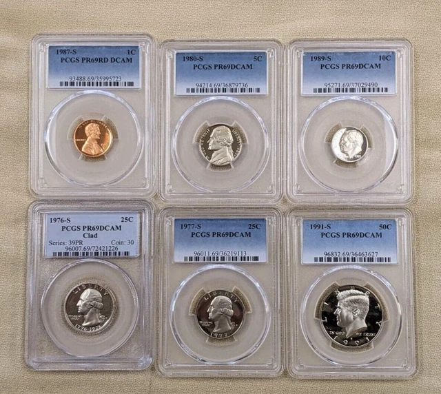 Mixed Lot Of  Six PCGS PR 69 DCAM  Modern Coins Cent to Half Dollar