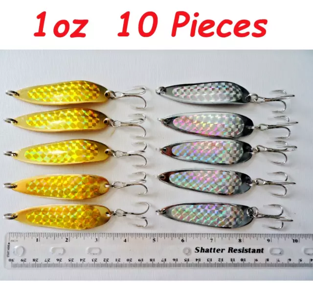 10 PIECES 1OZ Casting Spoons 5 Gold & 5 Silver Fishing Lures