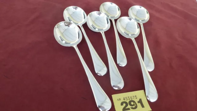 Vintage Silver Plate Old English Pattern  6 Soup  Spoons 7. 65" Gleaming Tkt 291