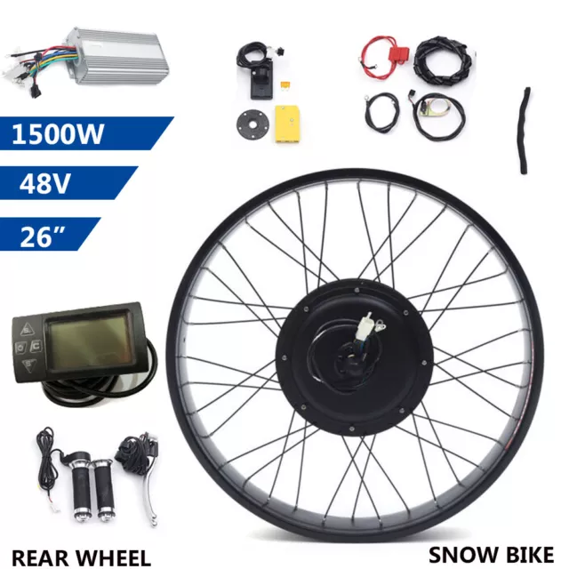 26 in Electric Bicycle Rear Hub Motor Conversion Kit Fat Tire 48V 1500W