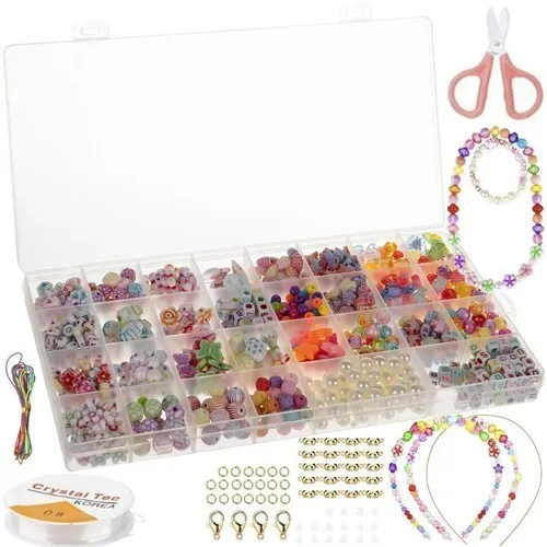 Glasperlen Set Basteln Perlen Ketten für Armband Halskette Kit DIY Schmuck