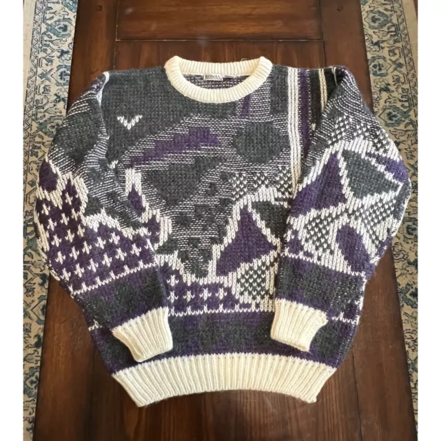 Vintage Crewneck Purple & Grey Long Sleeve Acrylic Wool Blend Sweater Large