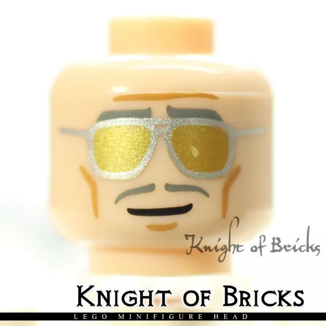 LEGO Minifigure Head LIGHT FLESH Male Head Gray Eyebrows Moustache Sunglasses