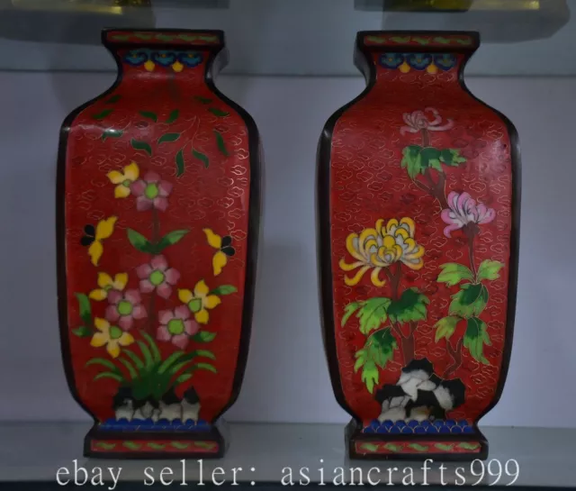 10" Old China Kupfer Cloisonne Dynastie Blume " 梅兰竹菊”  Flaschenvase Paar