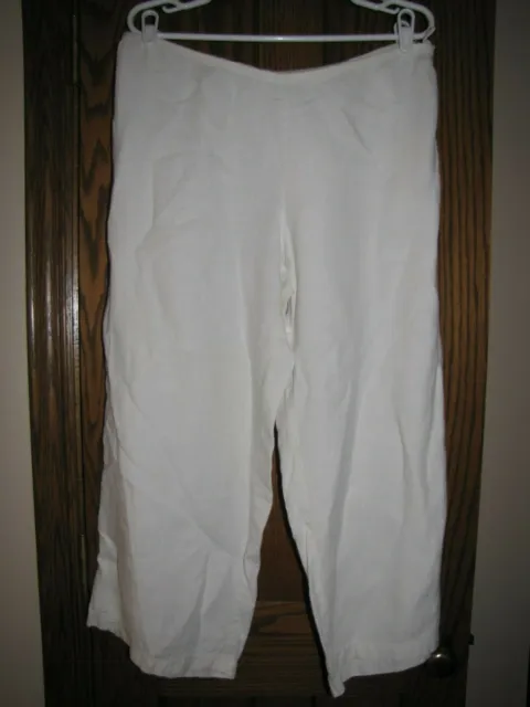 EILEEN FISHER Shapely Simple White Linen Rayon Wide Leg Trousers Pants M Medium