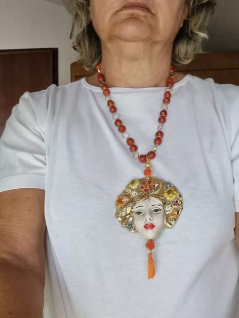 COLLANA CON PENDENTE in ceramica siciliana di Caltagirone, collana iconicaRG HOB 2