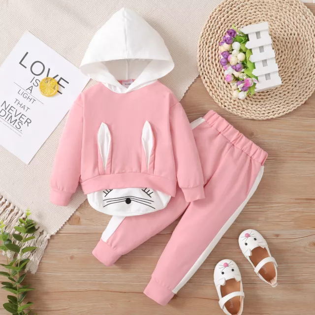 Newborn Toddler Baby Girls Flower Hooded Tops+Pants Set Kids Clothes Outfits