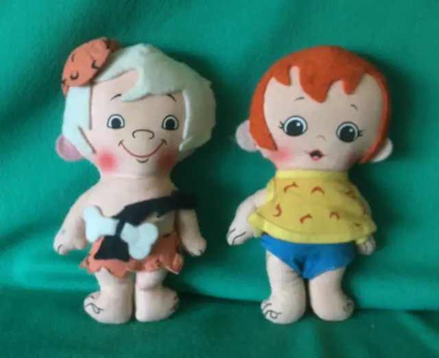 Vintage 1972 Flintstone  Plush 7" Knickerbocker Toys - Pebbles and Bam Bam