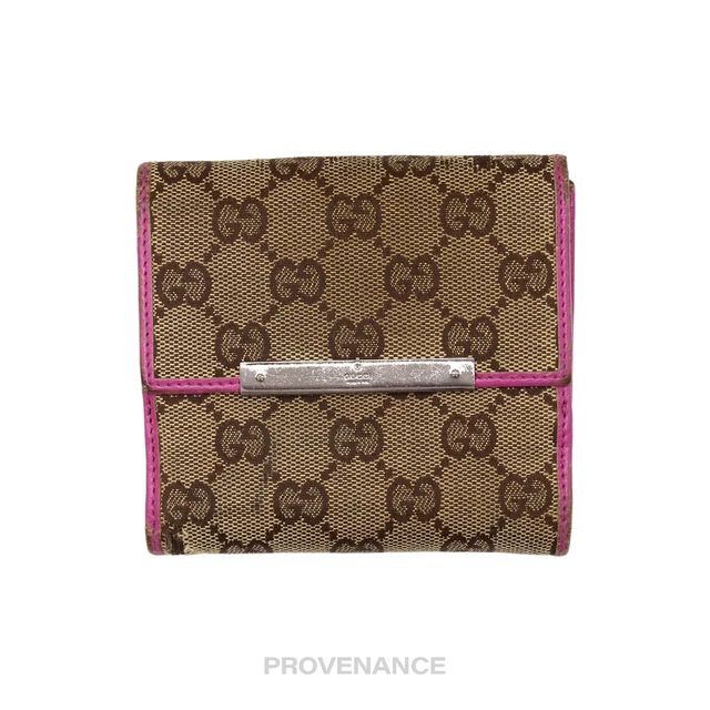 🔴 Gucci Trifold Wallet - GG Canvas Pink