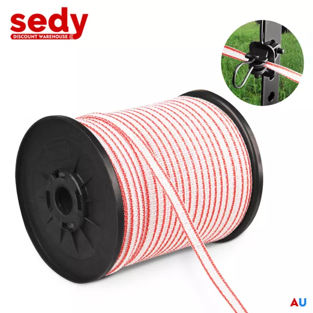 200m Polytape Roll Electric Fence Energiser Stainless Steel Poly Tape Insulator