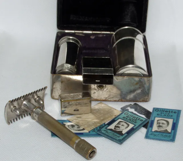 1918 British #460B Gillette Safety Razor Combo Set With Case, Double Strike G In