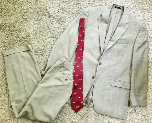 Ralph Lauren Suit 2-Piece | 42L Long  - 36 x 32 | Beige-Taupe Plaid Wool Vented