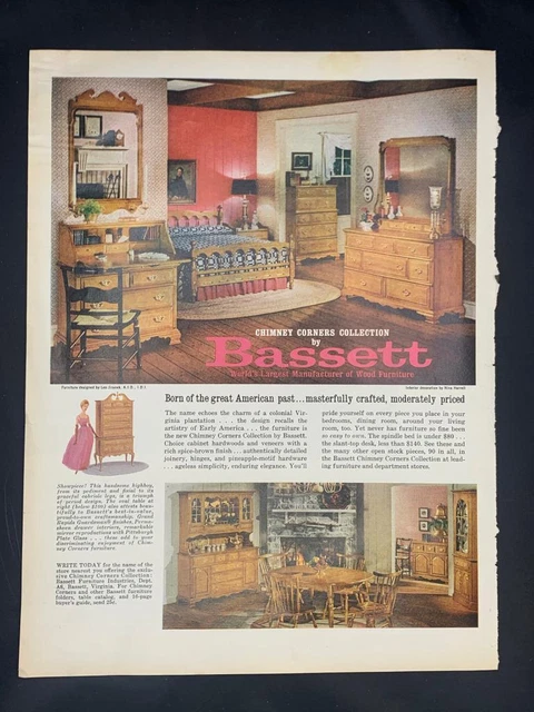 Magazine Ad* - 1962 - Bassett Furniture - Chimney Corners - Colonialawful