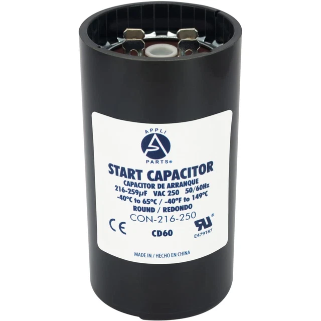 Appli Parts Motor Start Capacitor 216-259 Mfd (Microfarads) Uf 250 VAC Universal