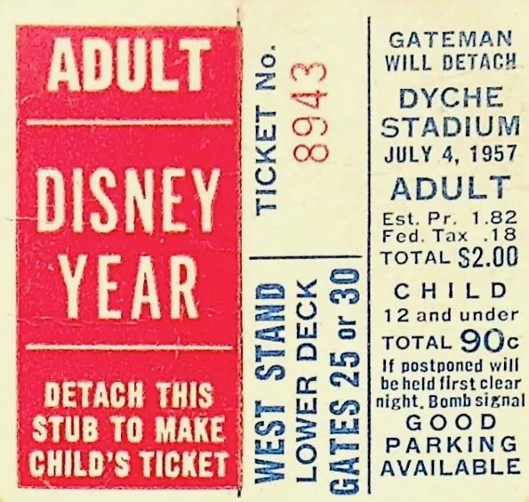1957 Disney Year Ticket Dyche Stadium July 4 - Ee-11