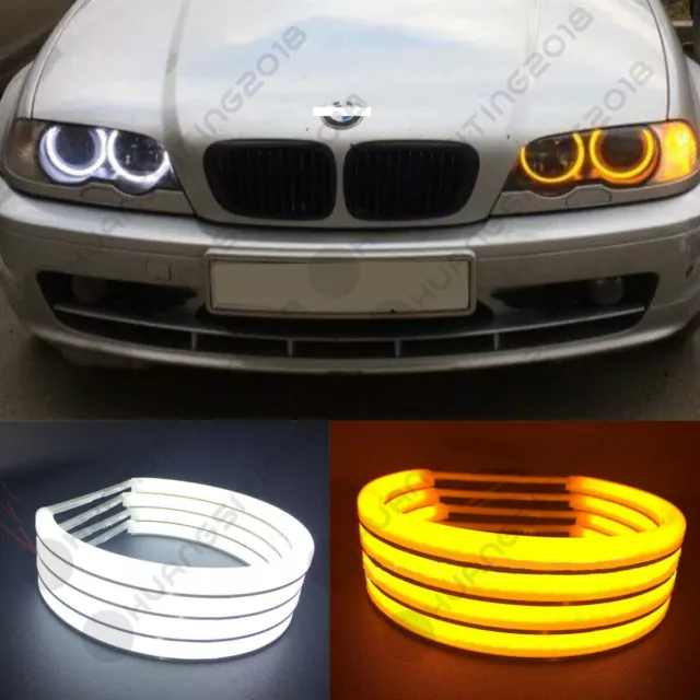 White + Yellow Cotton Light Angel Eyes Halo Ring SMD LED For BMW E36 E38 E39 E46