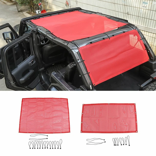 2*Front Rear Cargo Sun Shade Screen Mesh for Jeep Wrangler JL 2018-19 4-Door Red