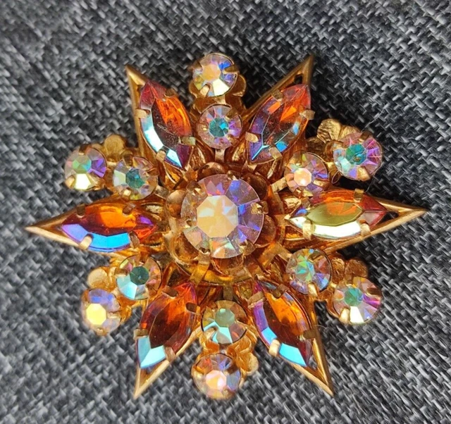 Broche Vintage En Forme De Nœud Avec Strass Marron - État Parfait