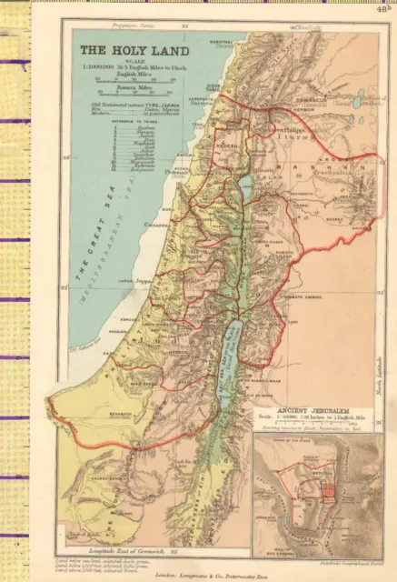 1889 Victorian Map ~ The Holy Land Palestine ~ Inset Ancient Jerusalem Judea