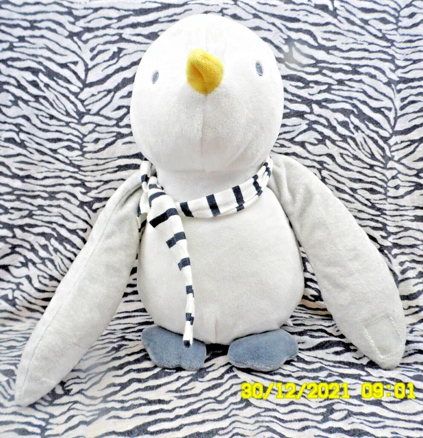 Cc/ Doudou Peluche Okaidi Obaibi Pingouin Gris Echarpe Raye Bleu 27Cm Neuf