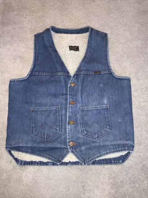 vintage wrangler denim vest Size S/M Small Medium Faux Sherpa Lined Trucker