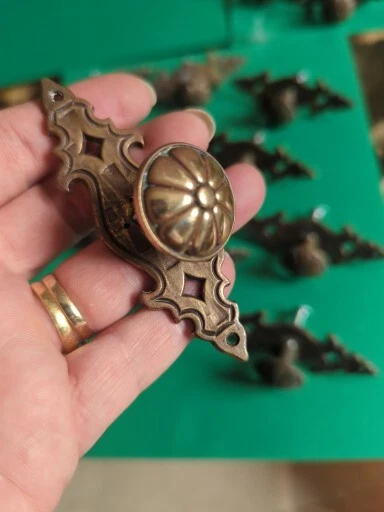 Vintage Fancy 10 X Brass Door Drawer Knob Knocker Type Knobs Handles Back plates