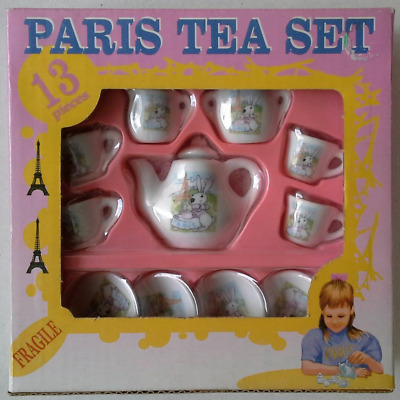 Dînette Paris Tour Eiffel Tea Set 6 tasses soucoupes 1 Théière Lapin porcelaine