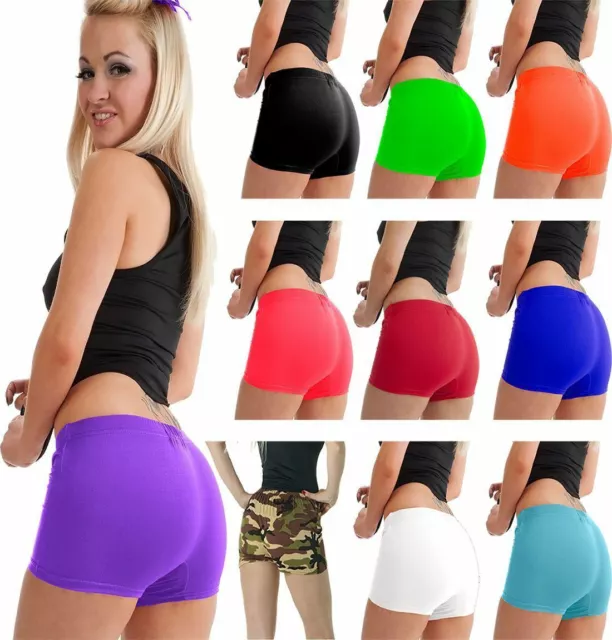 Women Girls Plain Microfiber Hot Pant Ladies Neon Color Stretch Gym Dance Shorts