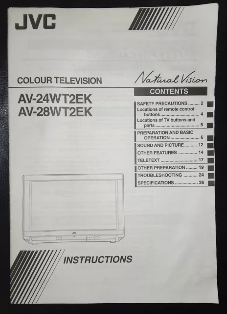 JVC AV-24WT2EK AV-28WT2EK TV Instruction Book User Guide Operating Manual 1997