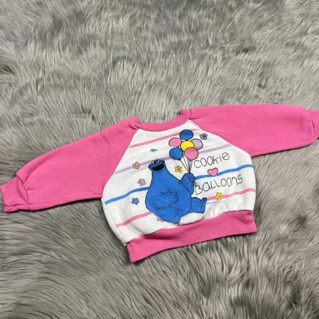 Vintage Sesame Street Cookie Monster Pink White Balloon Sweater Baby Girls