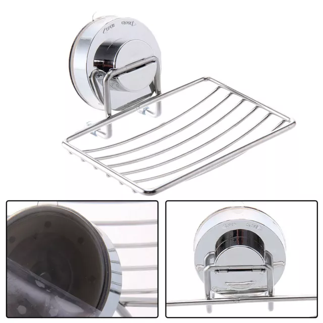 Strong Suction Bathroom Shower Chrome Accessory Soap Dish Holder Stainless Steel