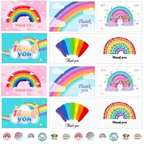 Pack Of 24 Thank You Cards & Stickers 6 Designs For All Occasions With Envelopes