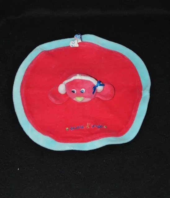 Peluche doudou oiseau pingouin plat SUCRE D'ORGE rond rouge rose bleu TTBE