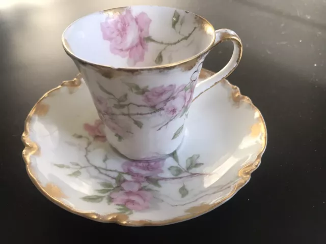 HAVILAND FRANCE LIMOGES Baltimore Rose Gold Cup & Saucer Set Tea Coffee ...