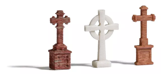 Busch HO Scale Cemetery Stone Crucifixes/Crosses/Gravestones Kit (3-Pack)