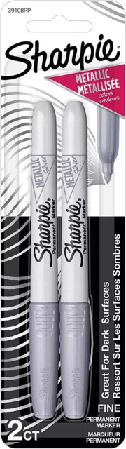 Sharpie Metallic Permanent Markers, Fine Point, Silver, 2 Count Silver 2 Pack L