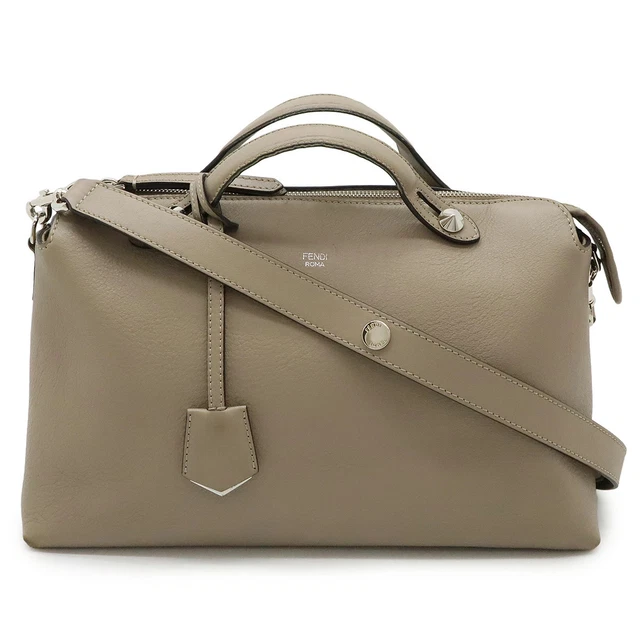 FENDI THE WAY Large Handbag 2WAY Shoulder Bag Leather Greige