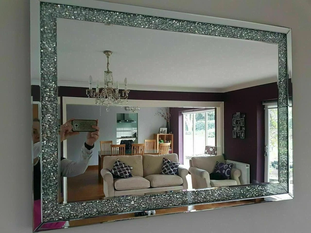 Extra large diamond crushed gems mirror 90cmx65cm lounge jewelled bedroom bling