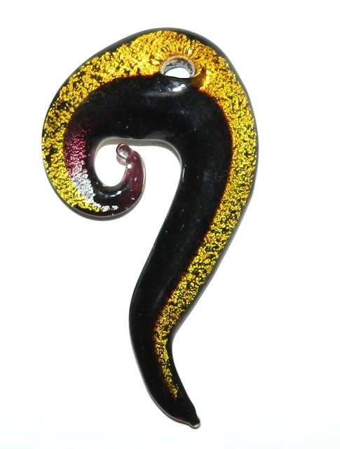 P2021 Purple Gold w Silver Foil 74mm Long Swirl Squiggle Lampwork Glass Pendant