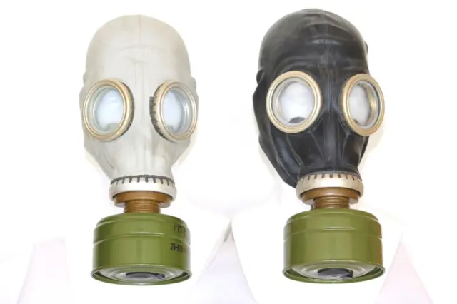 SET of BLACK & GREY SOVIET RUSSIAN Gas Masks GP-5 with filters authentic old