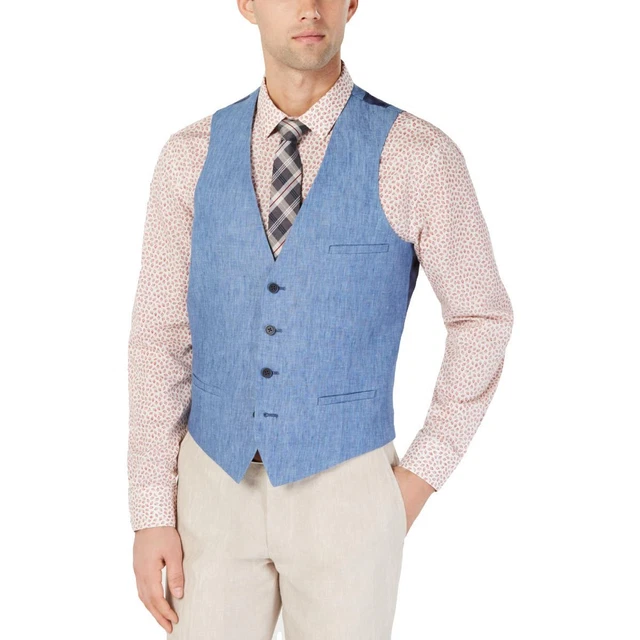 Bar III Mens Blue Linen Slim Fit Suit Separate Suit Vest XL BHFO 0154