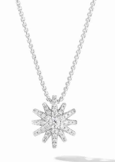 David Yurman Starburst Pendant Necklace 18K White Gold with Full Pavé Diamonds