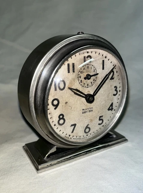 Antique Silver Westclox Baby Ben Style 4 (1934-39) Alarm Clock-Working