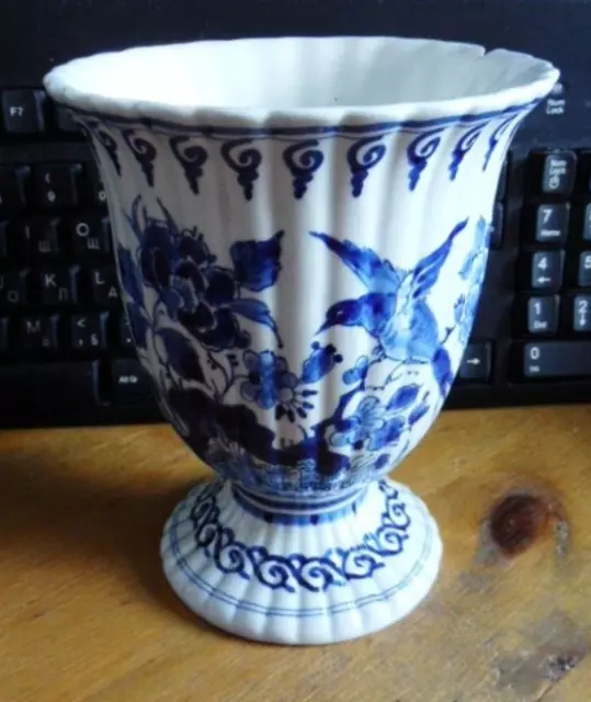 Vintage Delft Keramik blau-weiß Keramik Fußvase Blumen Pfingstrose Vogel 2