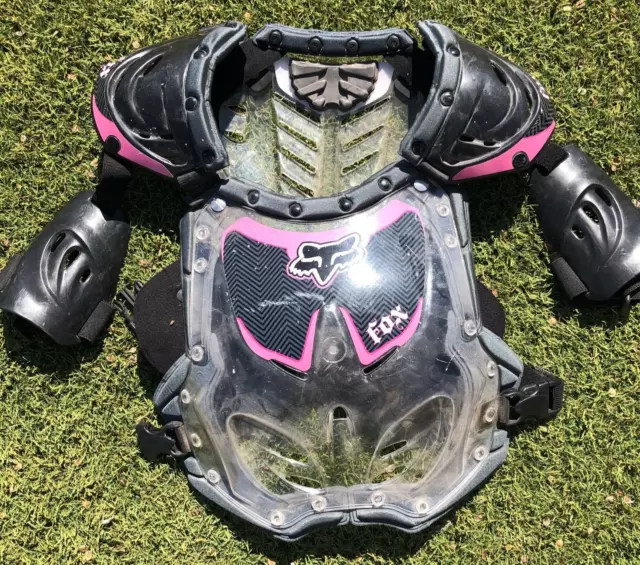 FOX Motocross Youth Medium Chest Protector Girls Boys Kids Pink Black Clear