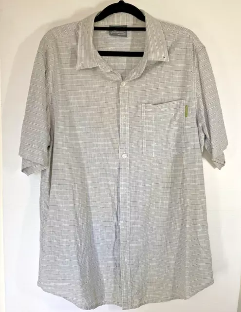 Kathmandu Men's Short Sleeve Shirt ~ Large Hemp/Cotton Striped Slim Fit Buttoned