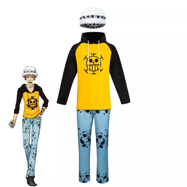 Anime One Piece Trafalgar Law Cosplay Costume Halloween Hoodie Pants Hat Outfits